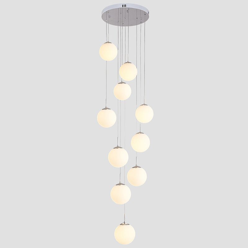 Frost Glass Sphere Multi Ceiling Light Artistic 10 Heads Suspension Lighting in Silver