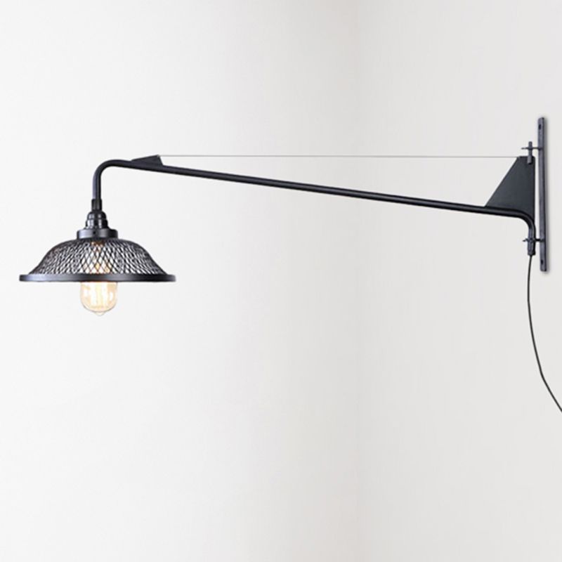 2 Light Metal Mesh Wall Lighting Industrial Black Dome Living Room Sconce Light Fixture