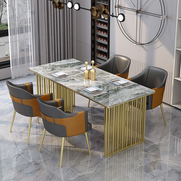 Luxury Sintered Stone Dining Table Rectangle Table with Double Pedestal