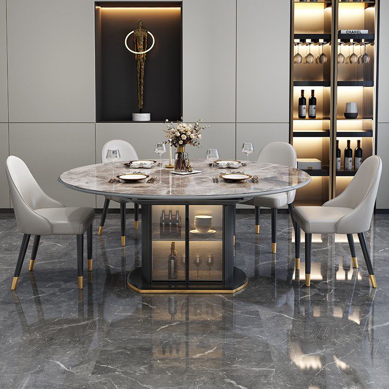 Muebles de comedor de comedor de diseño de piedra sinterizada de estilo glam.