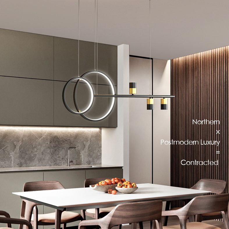 Black and Gold LED Island Pendant Light in Modern Creative Style Wrought Iron Linear Hanging Light with Acrylic Shade