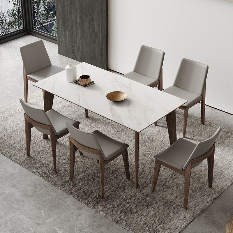 Modern Sintered Stone Top Dining Set Rectangle 1/4/5/7 Pieces Dinette Table Set in Grey