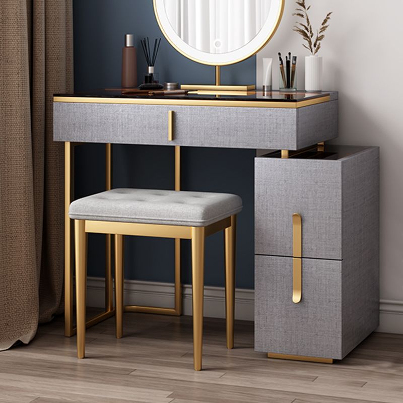 3-Drawer Glass Vanity Table with Stool Glam 26.4" W Dressing Table
