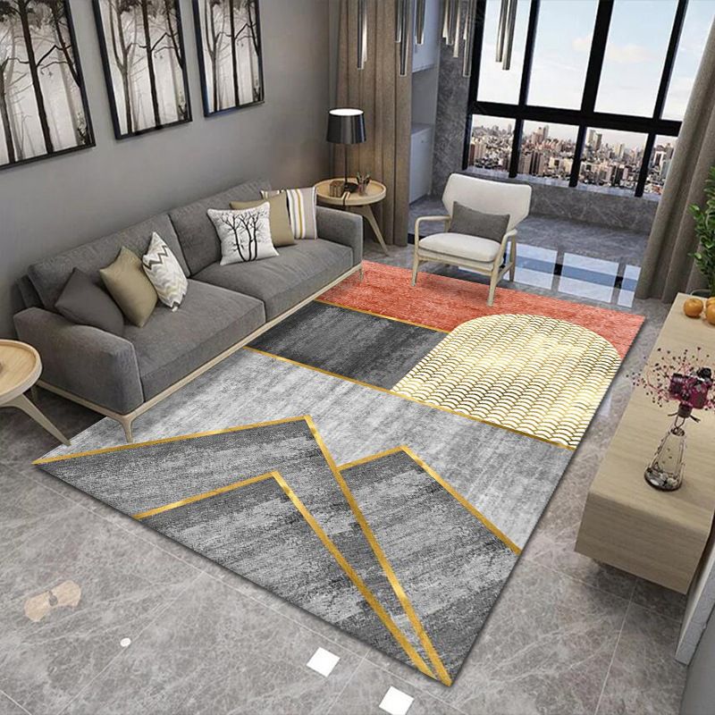 Orange Contrast Color Rug Polyester Nordic Rug Stain Resistant Rug for Drawing Room