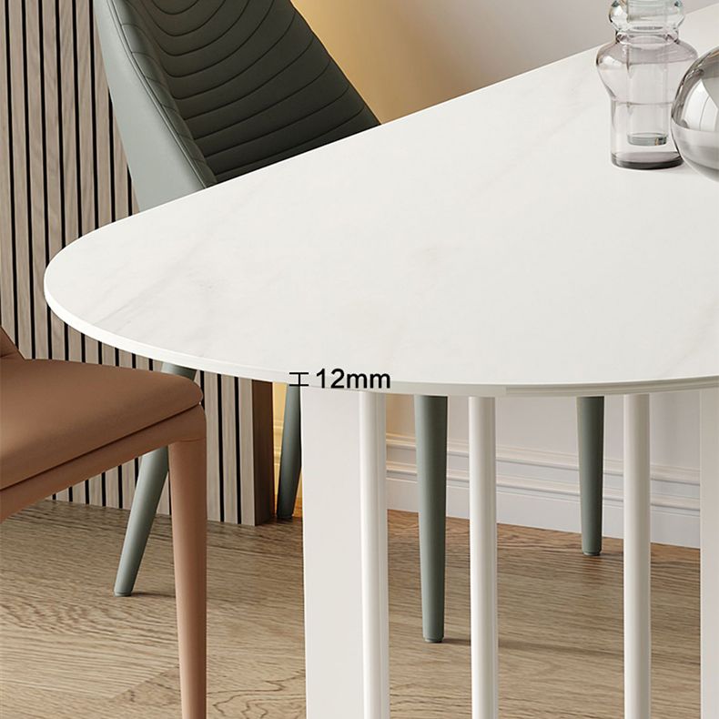 Sintered Stone Dining Table White Top Modern Double Pedestal Table for Kitchen