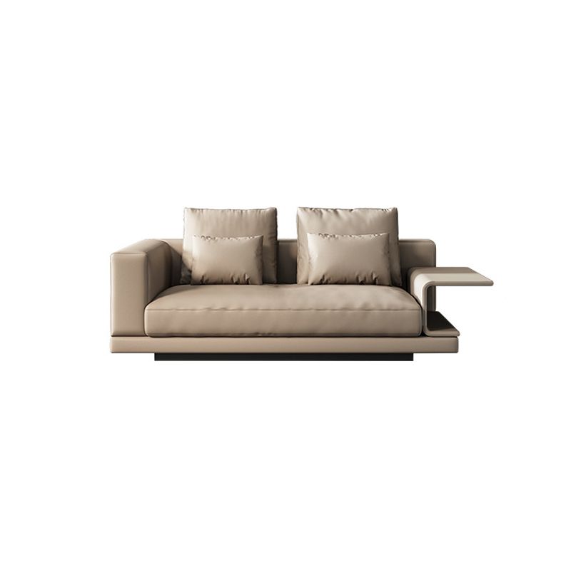 Contemporary Genuine Leather Square Arm Standard Sofa with Bolster Pillows