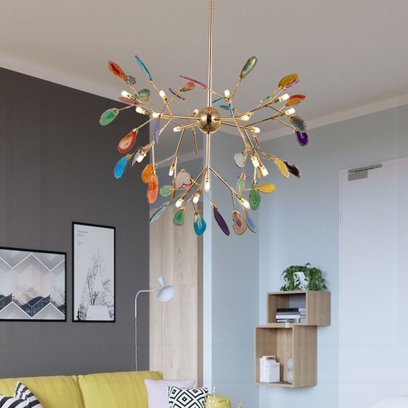 Luz colgante de araña de ágata estilo artístico moderno moderno lámpara colgante chapada para sala de estar