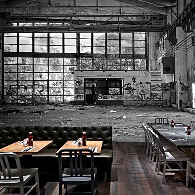 Industrial Warehouse Mural Wallpaper for Bar Decoration, Extra Large Wall Decor in Grey