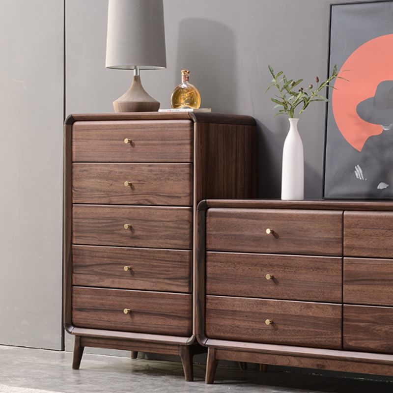 Mid-Century Modern Brown Accent Chest with 5 Drawers and Straight Legs