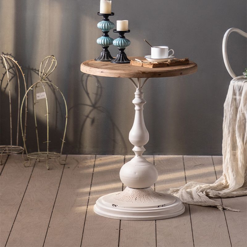 French Country Round Wood Top Coffee Table Iron Pedestal Cocktail Table