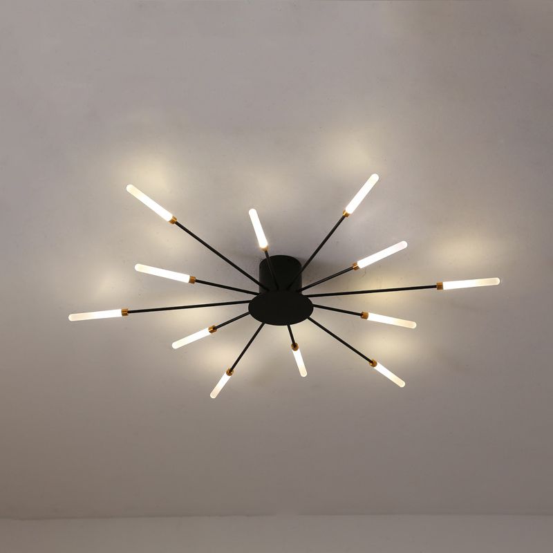 Lámpara de techo con ráfaga negra/dorada, lámpara LED acrílica semiempotrada contemporánea de 12/18/28 luces para dormitorio