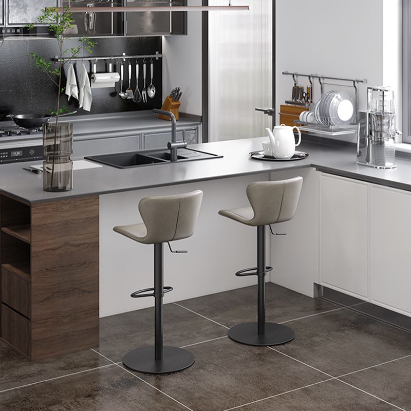 Contemporary Style Barstool Faux Leather Adjustable Height Bar Stool
