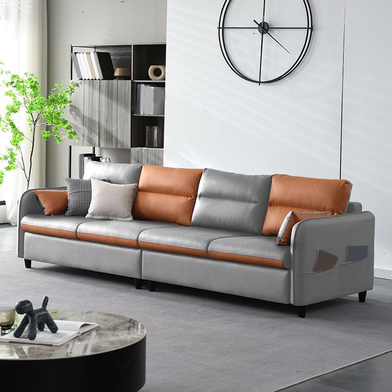 Modern Sewn Pillow Back Sofa 4-Seat Square Arm Couch with Storage