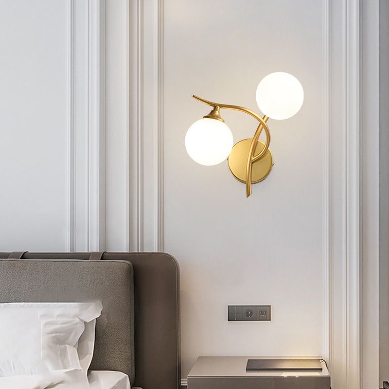 Luz de pared de 2 cabezas contemporánea de pared de vidrio blanco para sala de estar para sala de estar