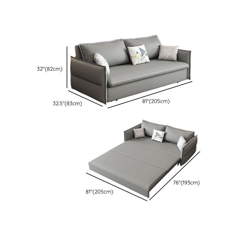Contemporary Grey Bonded Leather Sleeper Sofa with Storage and Square Arms