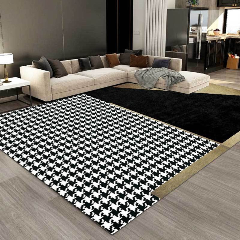 Zwart slaapkamer Tapijt Modern kleurenblok Houndstooth Patroon Gebied Rug polyester Petvriendelijk tapijt