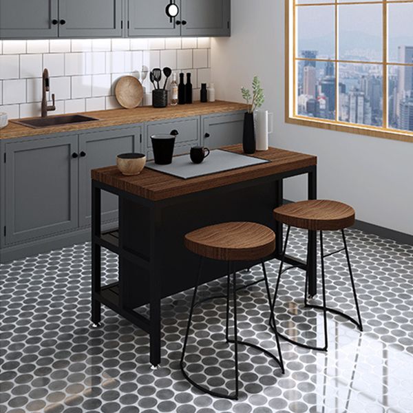 Industrial Stationary Kitchen Island Set Wood Rectangular Island Table