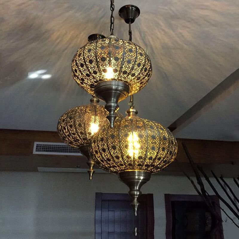 Antieke lantaarn hangerverlichting 1 bol metallic hangend licht in brons voor restaurant