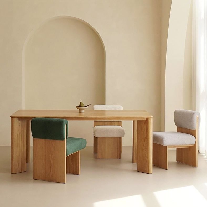 Rectangle Wood Dining Table Industrial Kitchen Table in Nature with Double Pedestal