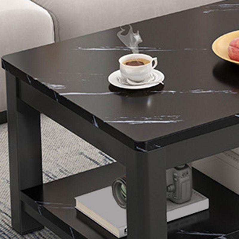 Contemporary Glass 4 Legs Coffee Table 1-Shelf Simple Cocktail Table