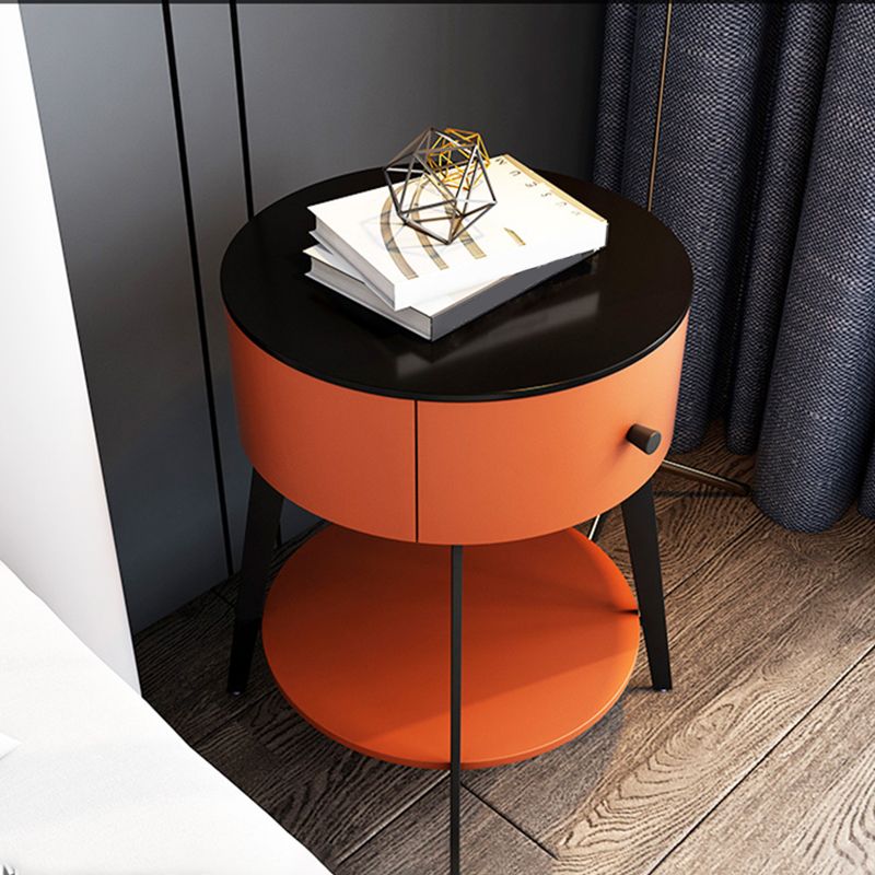 Contemporary Metal and Faux Leather Drawer Storage Bed Nightstand for Bedroom