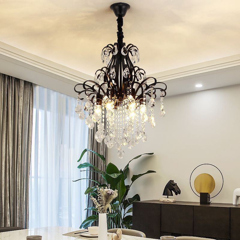 3/6 Heads Crystal Chandelier Lighting Modernist Style Ceiling Pendant Light in Black/Gold for Bedroom