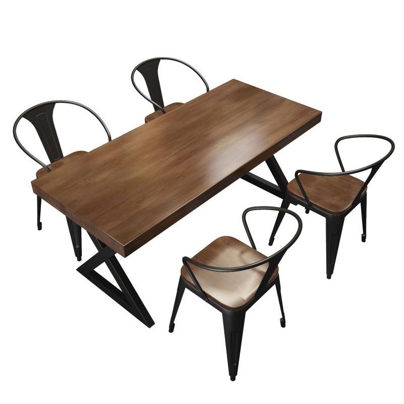 Industrial Pine Table for Restaurant Rectangle Dining Table with Double Pedestal
