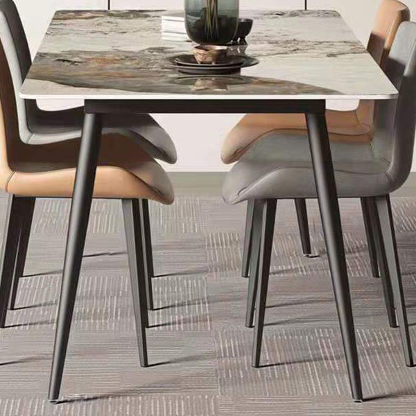 Stone Top Dining Table Rectangle Contemporary Dining Table with 4 Black Legs