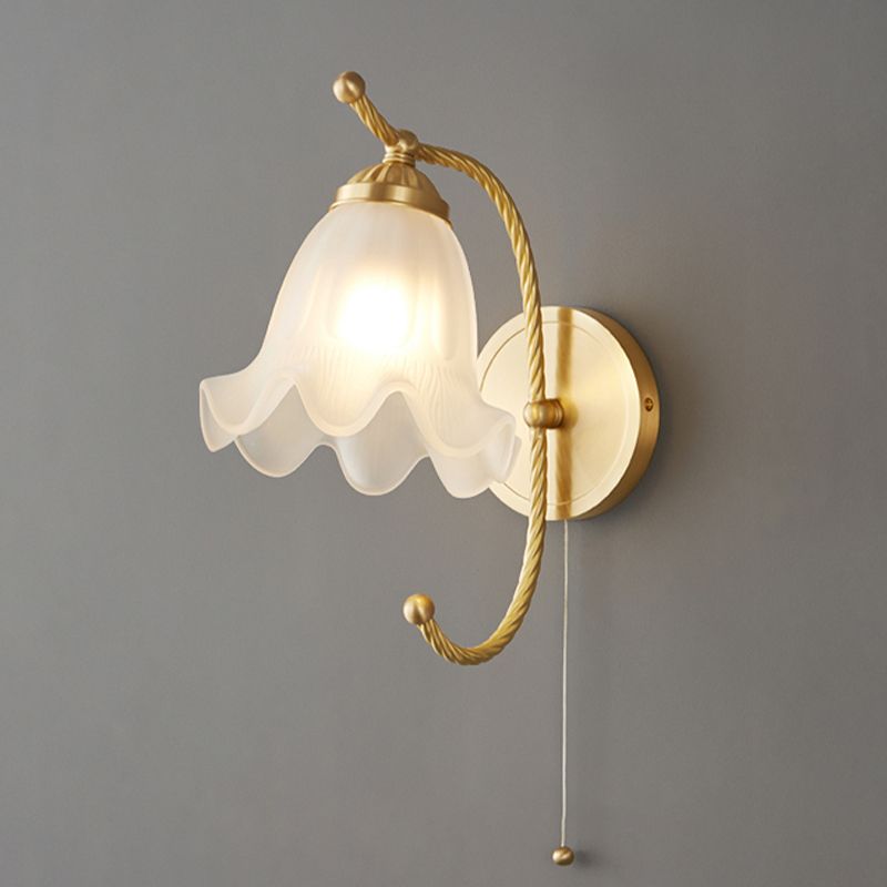 1-Light Wall Lamp Flower Shape Wall Mount Lamp with Glass Shade for Bedroom