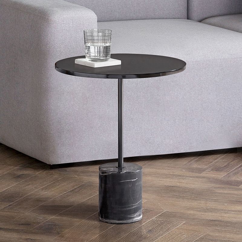 Black Pedestal End Slide Table Round Corner Table for Living Room