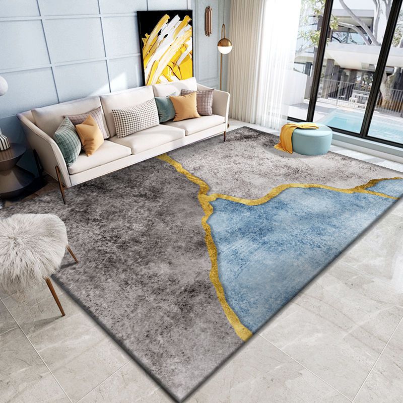 Black Modern Rug Polyester Graphic Rug Stain Resistant Rug for Home Decoration