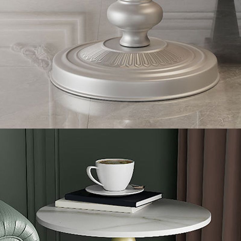 Modern Slate Round Side End Table Metal Pedestal Sofa Side Table
