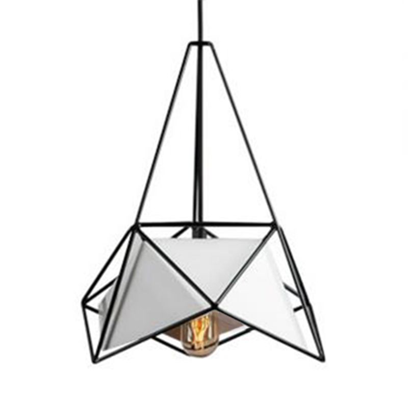 Zeitgenössische Polygon Hanging Lampe mit Drahtkäfig Schatten Metall 1 Leichter Esszimmer Anhänger Licht in Schwarz/Weiß/Schwarz Gold