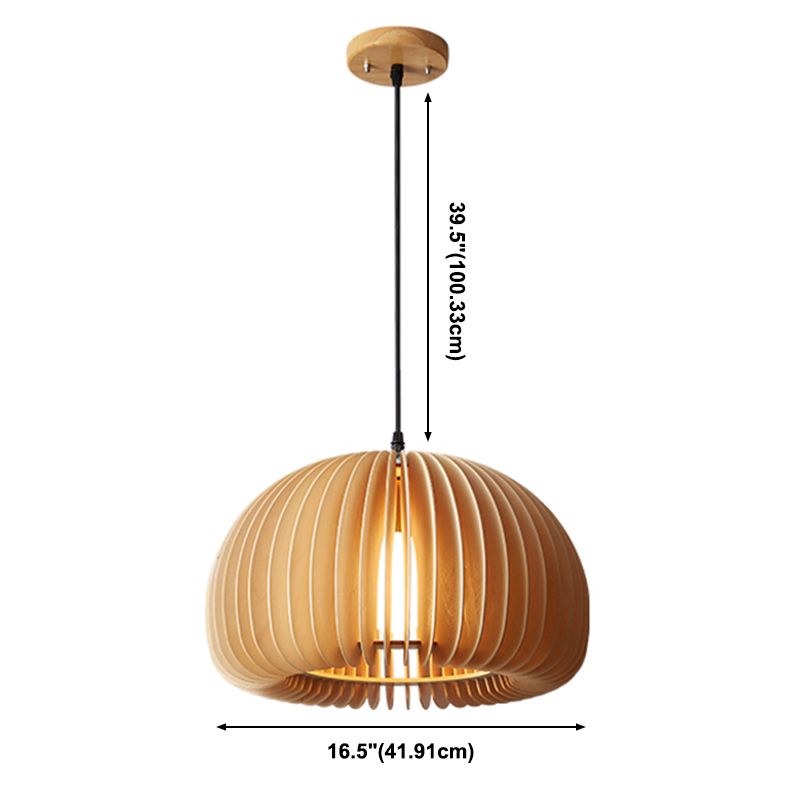 Lampada a ciondolo a cupola in legno Moderna 1 testa da 16,5 "Luce di sospensione beige larga per il ristorante