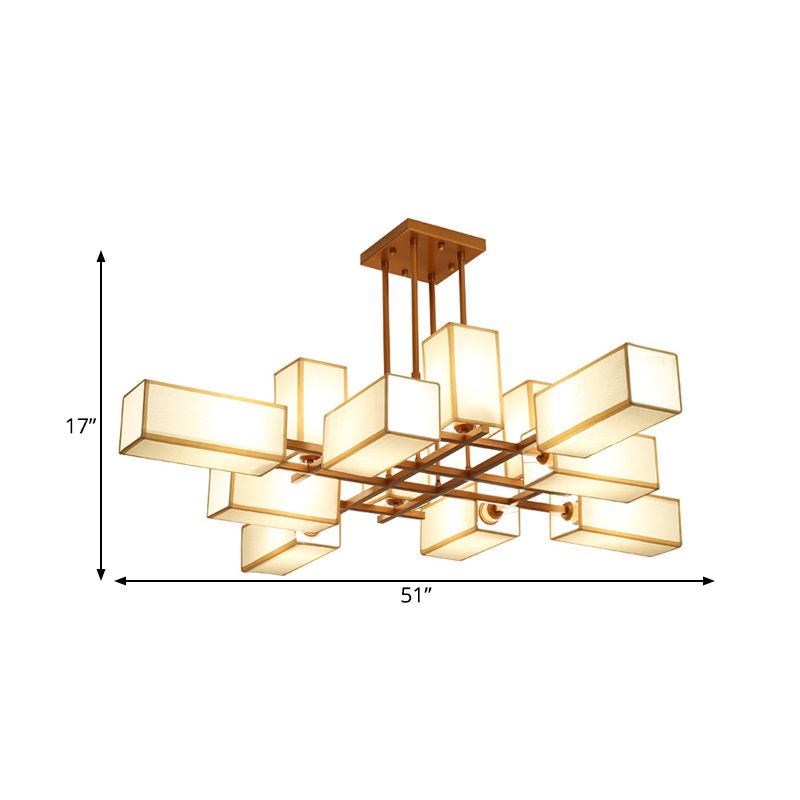 Traditional Rectangle Semi Flush Mount 8/10/12 Lights Metallic Ceiling Lighting in Black/Brass