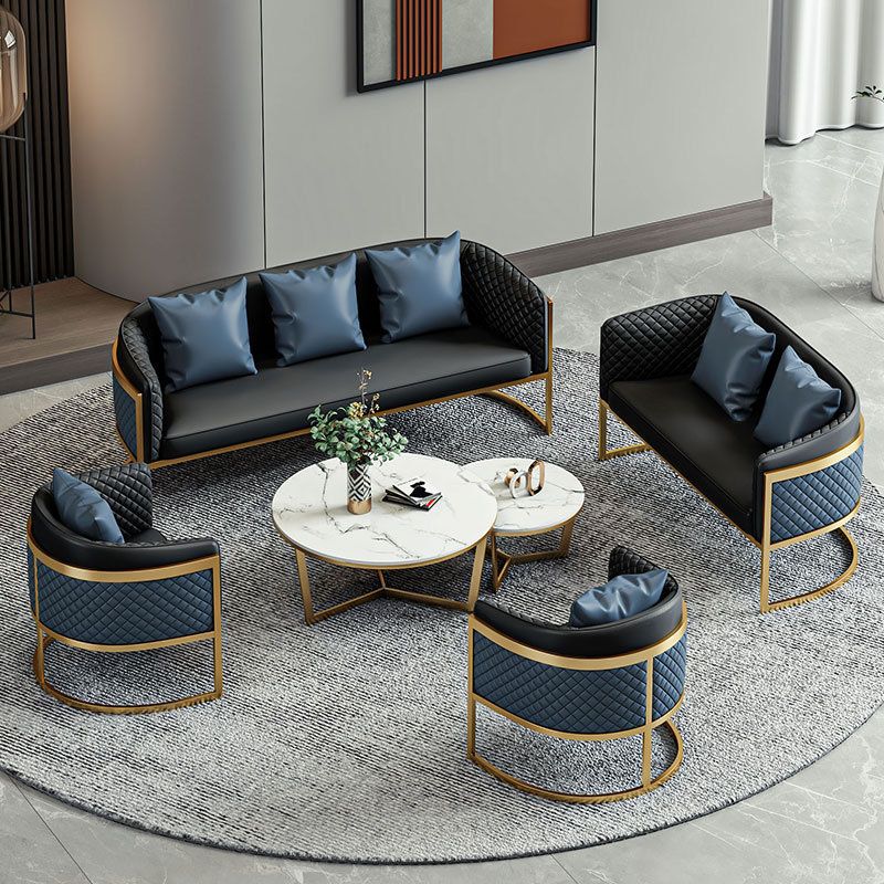 Faux Leather Sofa Modern Tuxedo Arm Sofa with Tight Back Water  Resistant