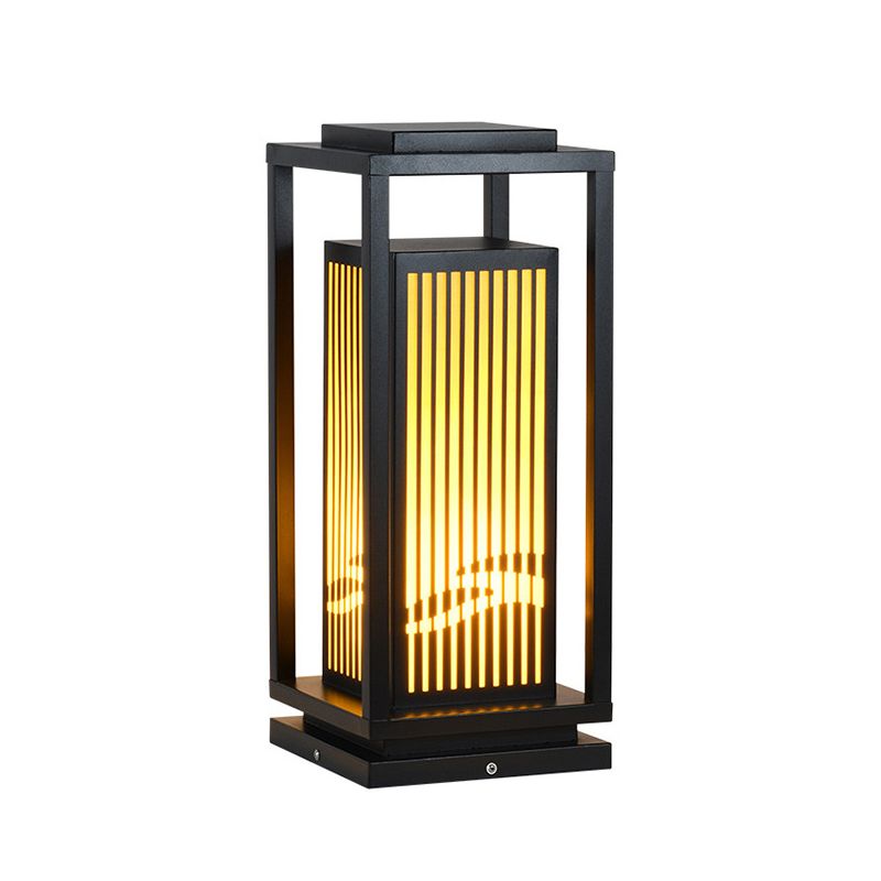 Rectangle Solar Pillar Lamp Contemporary Metal Outdoor Waterproof Light