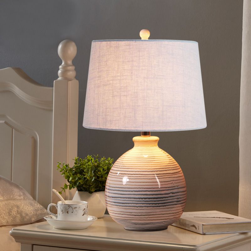 Artistic Tapered Drum Shaped Table Lamp Fabric 1��Bulb Bedside Nightstand Light with Ceramic Base