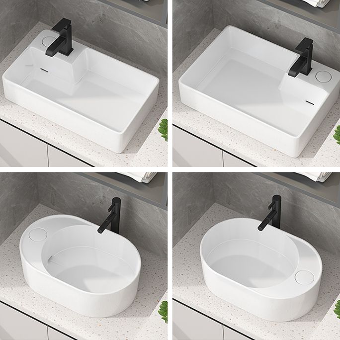 Modern Vessel Bathroom Sink Rectangular Porcelain with Overflow and Faucet Basin Sink