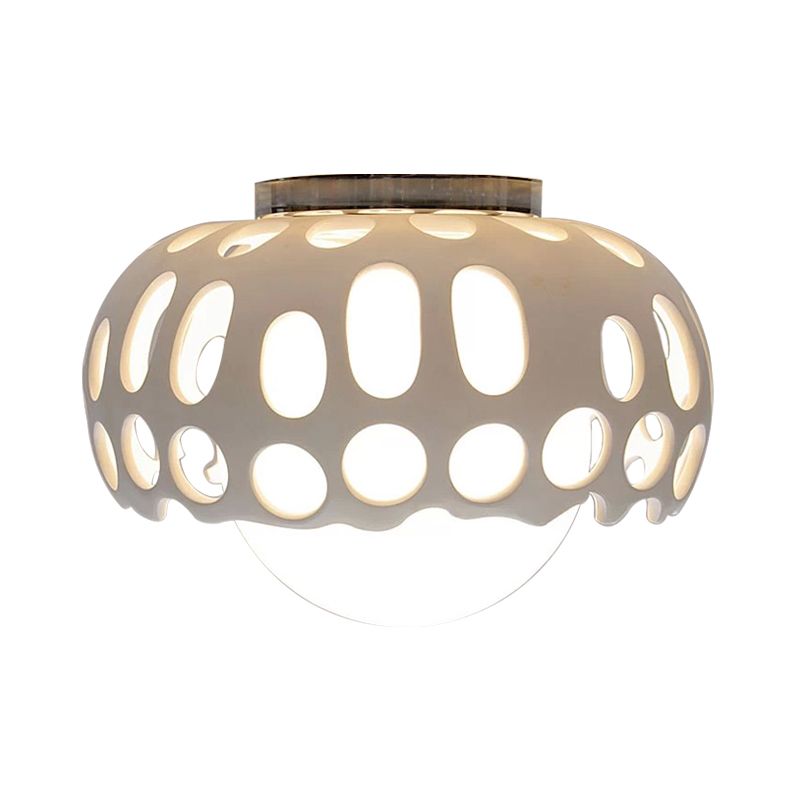 Resin Hollow-Out Dome Flushmount Light Modern 1 Light 11"/13" Wide Ceiling Mounted Lamp in White