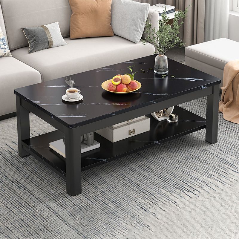 Contemporary Glass 4 Legs Coffee Table 1-Shelf Simple Cocktail Table
