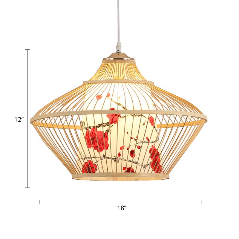 Chinese Style Conical Hanging Lamp Bamboo 1-Light Tea Room Ceiling Pendant Light
