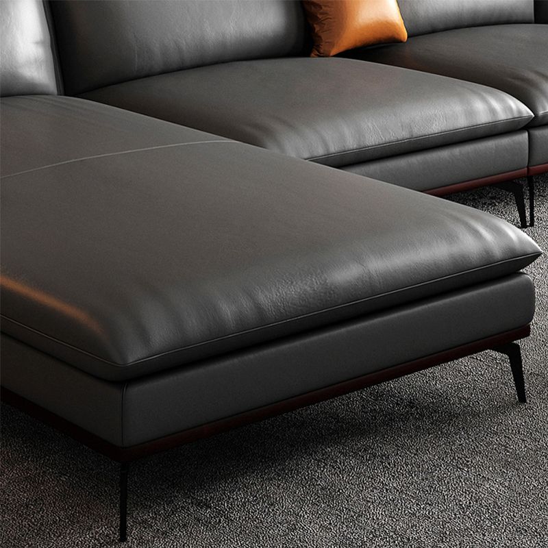 Contemporary Sofa Chaise Stationary Flared Arm Genuine Leather Sofa