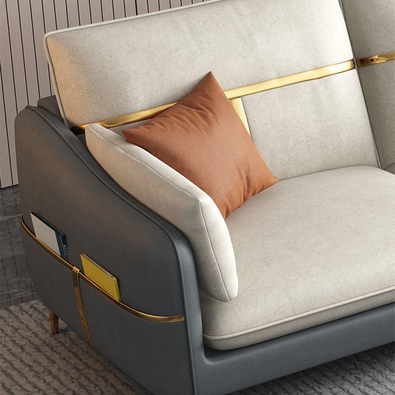 Faux Leather Pillow Back Sectional with Chaise Sloped Arm Sectional