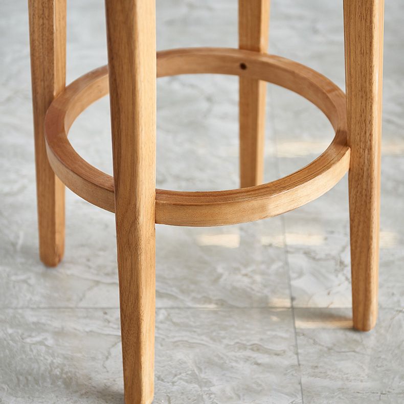 Modern Round Bar Stool Oak Solid Wood Bar Stool with PU Leather