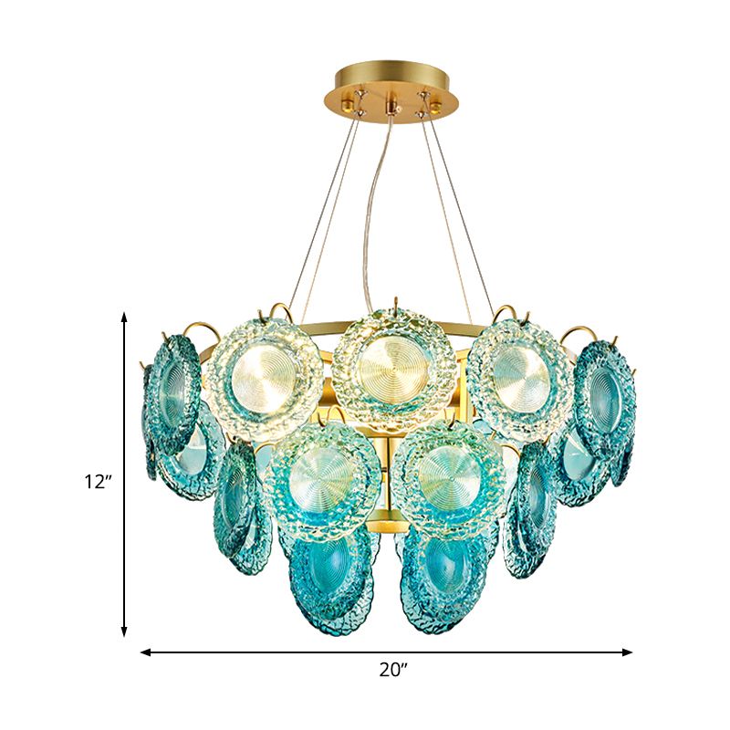5/8 Lights Bedroom Chandelier Lighting Rustic Blue Pendant Lamp with Conical Crystal Shade