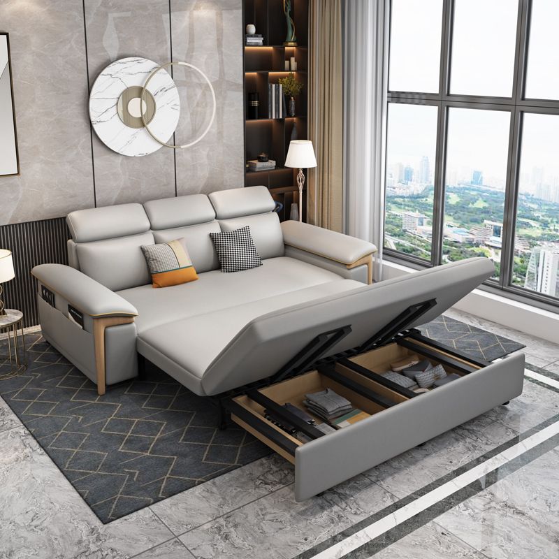 Faux Leather Stain Resistant Contemporary Bed Settee in Gray