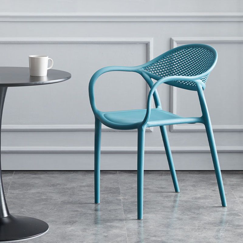 Contemporary Stackable Chair Open Back Kitchen Arm Chair with Plastic Legs