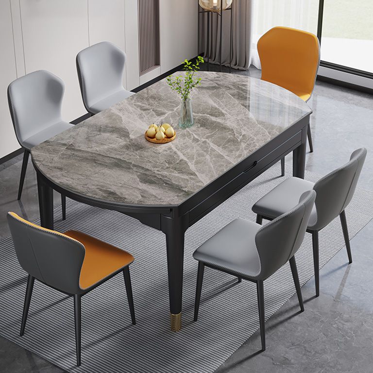 Glam Round Shape Kitchen Table Extendable Sintered Stone Dining Table with 4 Legs Base