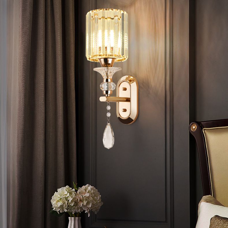 Modern Artistic LED Wall Lamp Copper Geometric Wall Sconce with Crystal Shade